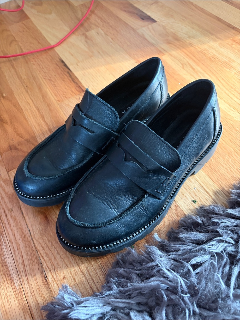 Aqua Black Leather Penny Loafers - 6
